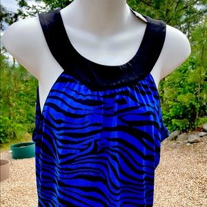 Tahari Blue and Black Zebra Print Blouse
